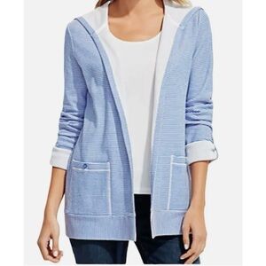 Talbots Light Blue and White Striped Hooded Blazer